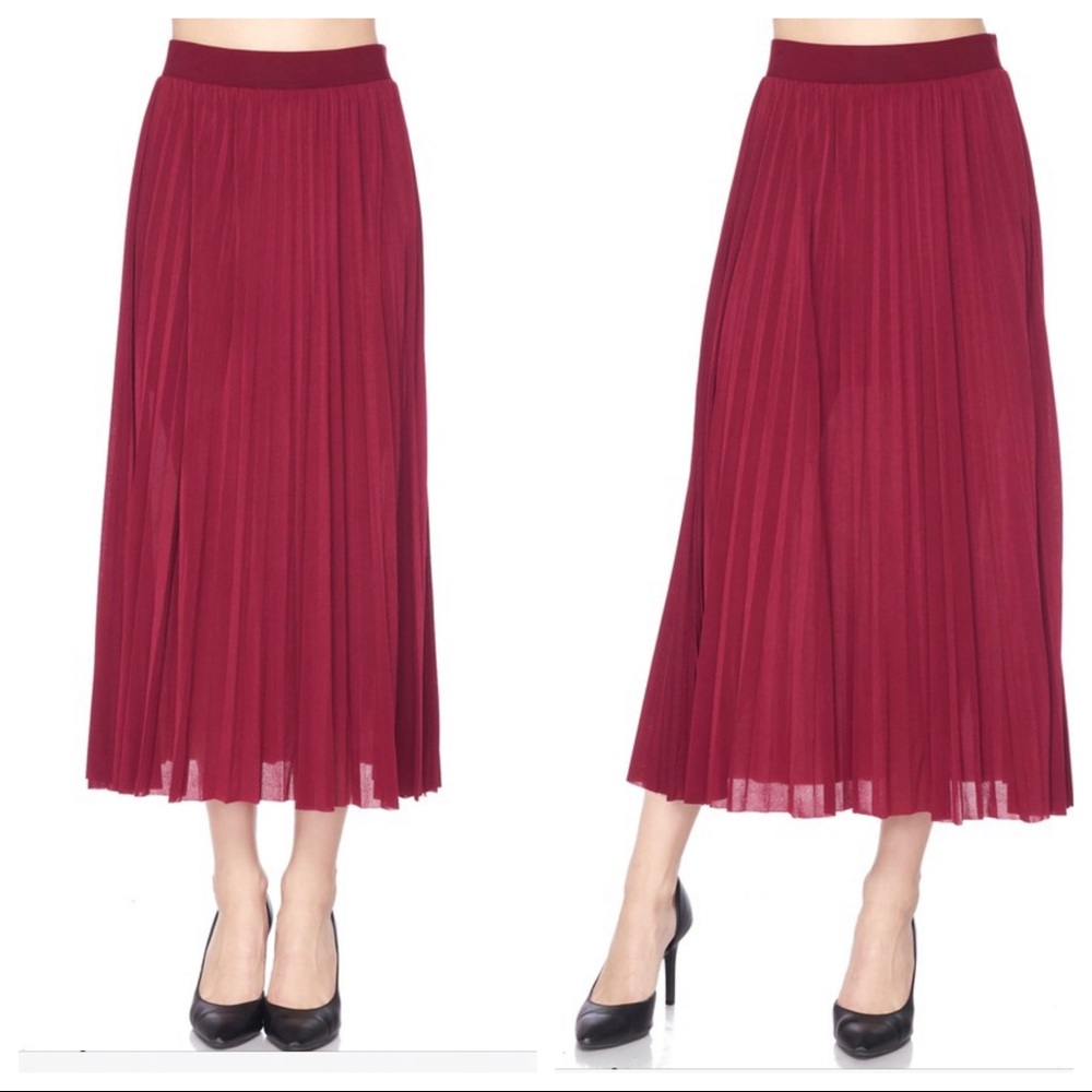 ✨PARIS✨CHIC BURGUNDY ACCORDION PLEATS SKIRT - Picture 3 of 4